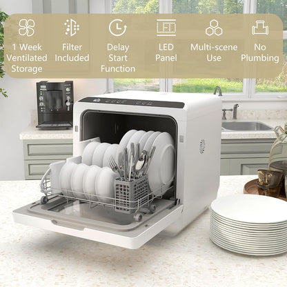 Table Top Dishwasher 6L Built-In Tank 4 Place Settings Touch Control White
