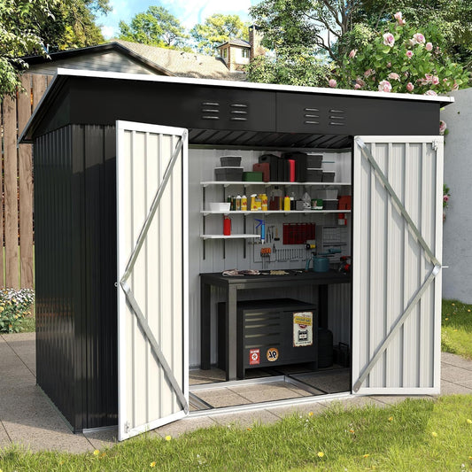 Metal Garden Storage Shed 8 X 4 Ft Dark Grey Alloy Steel Lockable Door