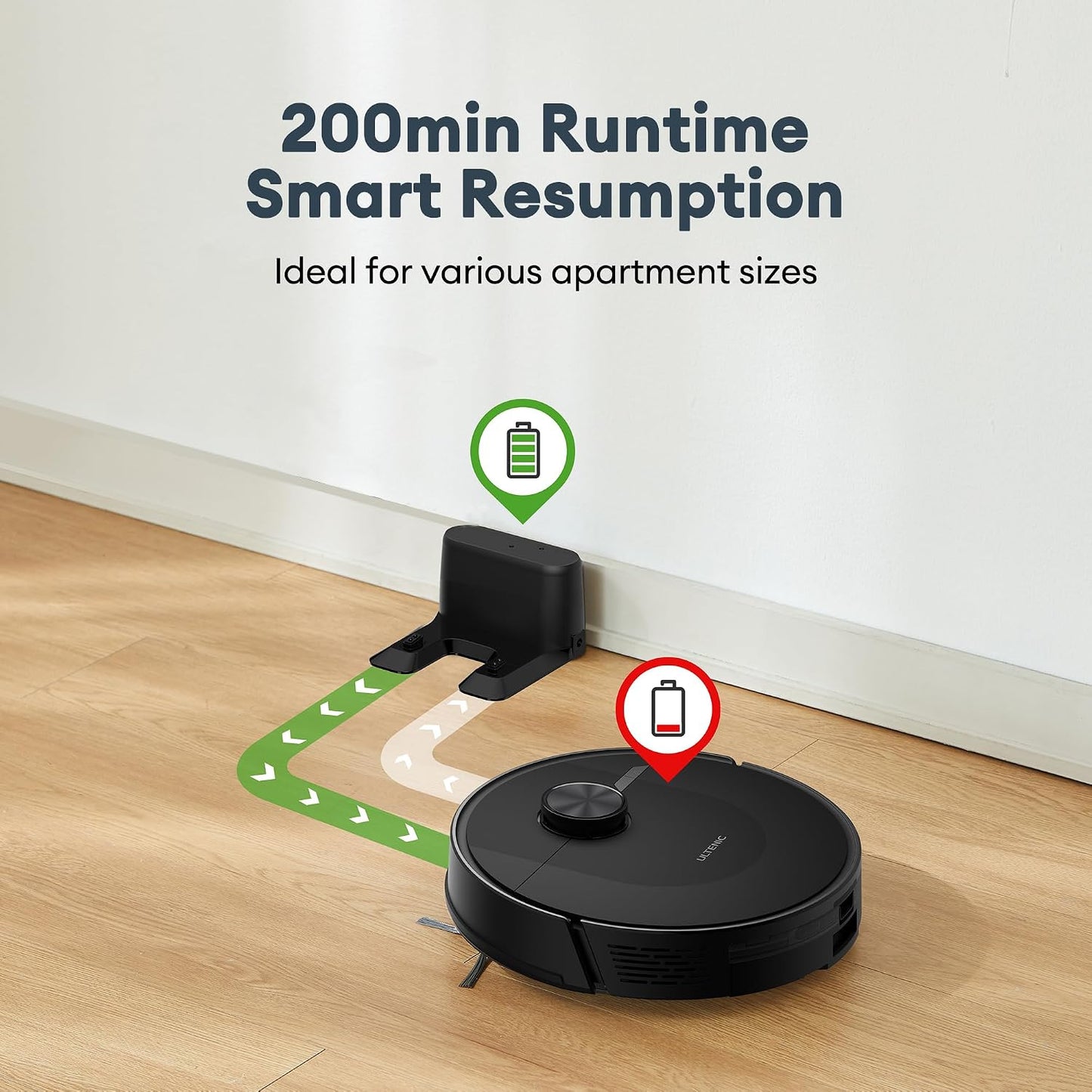 Robot Vacuum Cleaner 8000Pa LiDAR Navigation 200Mins Runtime Black