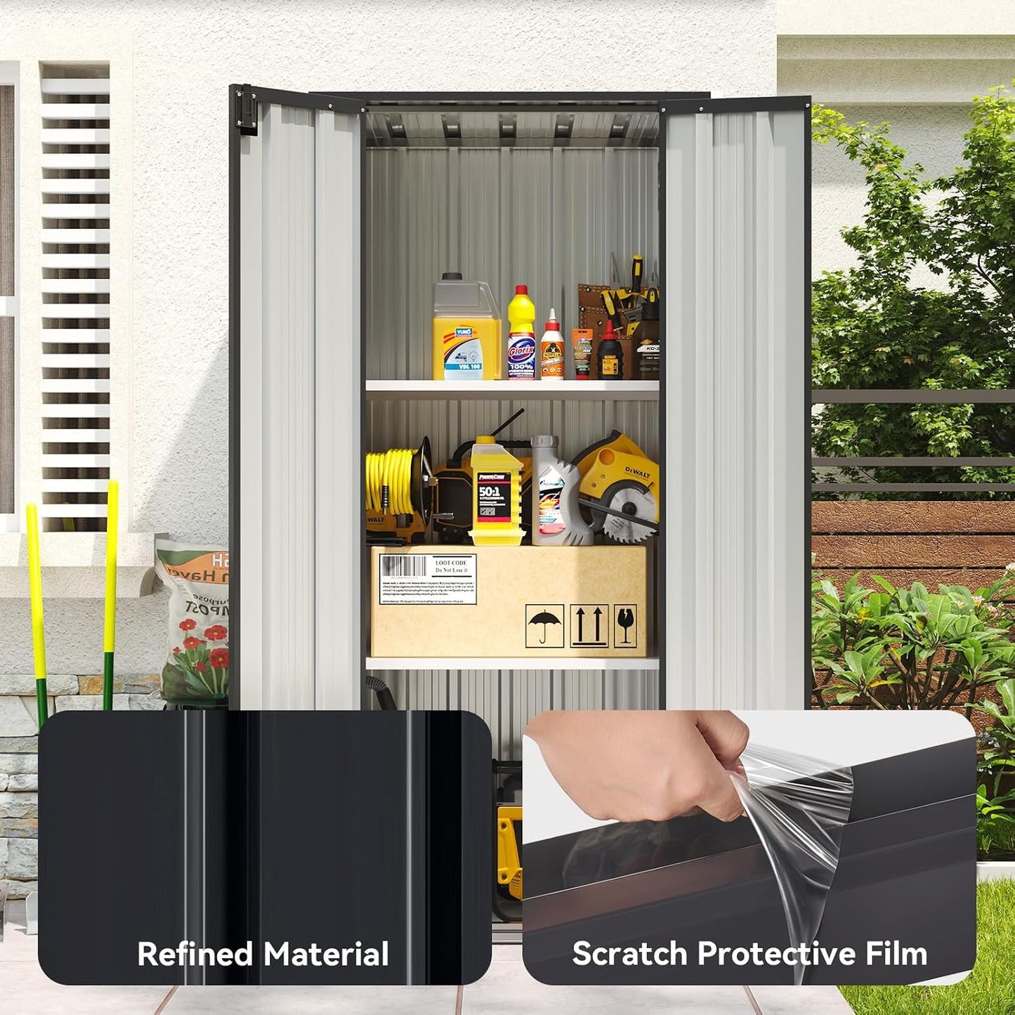 Vertical Garden Storage Shed 29.5 X 17.3 X 68.3 In Black Galvanized Steel