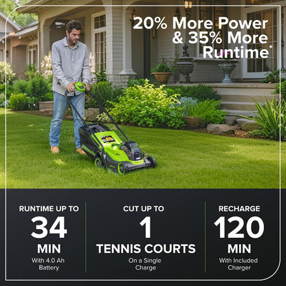 Cordless Lawn Mower 33cm 24V Brushless Motor 30L Bag 4Ah Battery