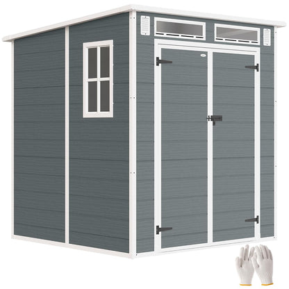 Plastic Garden Storage Shed 6 X 6 Ft Dark Grey Aluminium Frame Double Doors