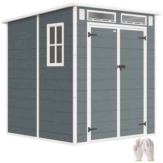 Plastic Garden Storage Shed 6 X 6 Ft Dark Grey Aluminium Frame Double Doors