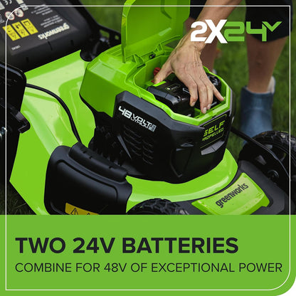 Cordless Lawn Mower 46cm 48V Self-Propelled 55L Bag 2x4Ah Batteries