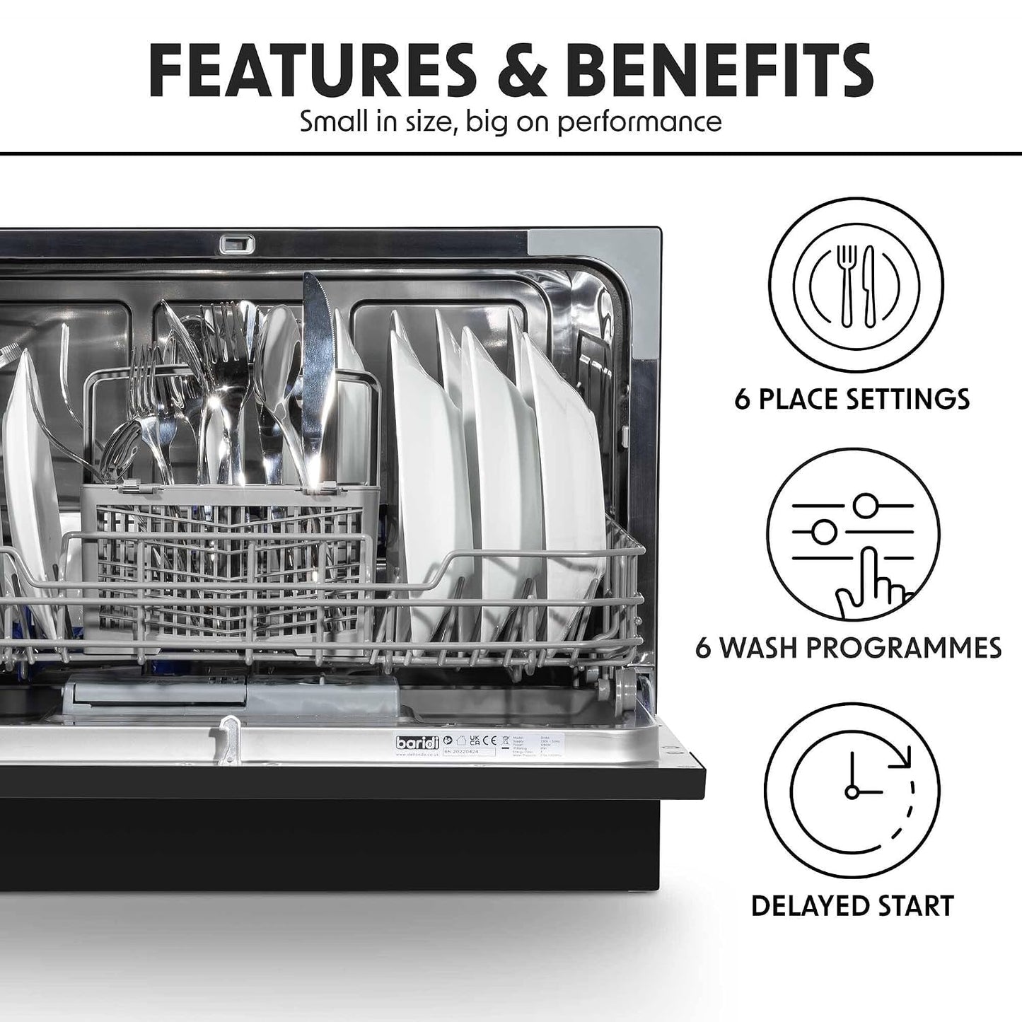 Table Top Dishwasher 6 Place Settings 6 Programmes Black