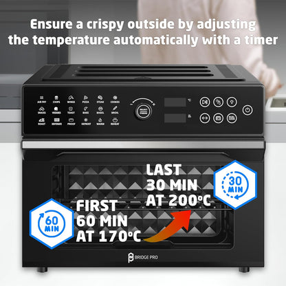 Air Fryer Oven 30L 1800W With Rotisserie 20-In-1 Dual Cook Black