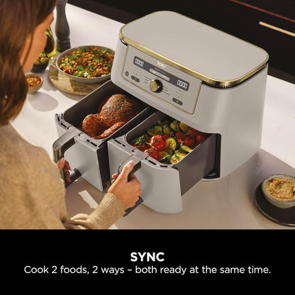 Dual Zone Digital Air Fryer 9.5L 6-in-1 Stone Gold