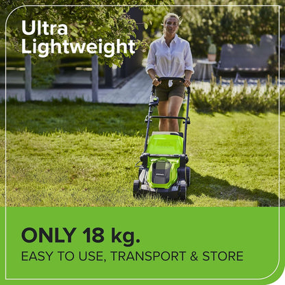 Cordless Lawnmower 41cm Cutting Width 50L Bag 2x 40V 2Ah Batteries