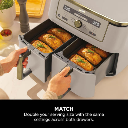 Dual Zone Digital Air Fryer 9.5L 6-in-1 Stone Gold