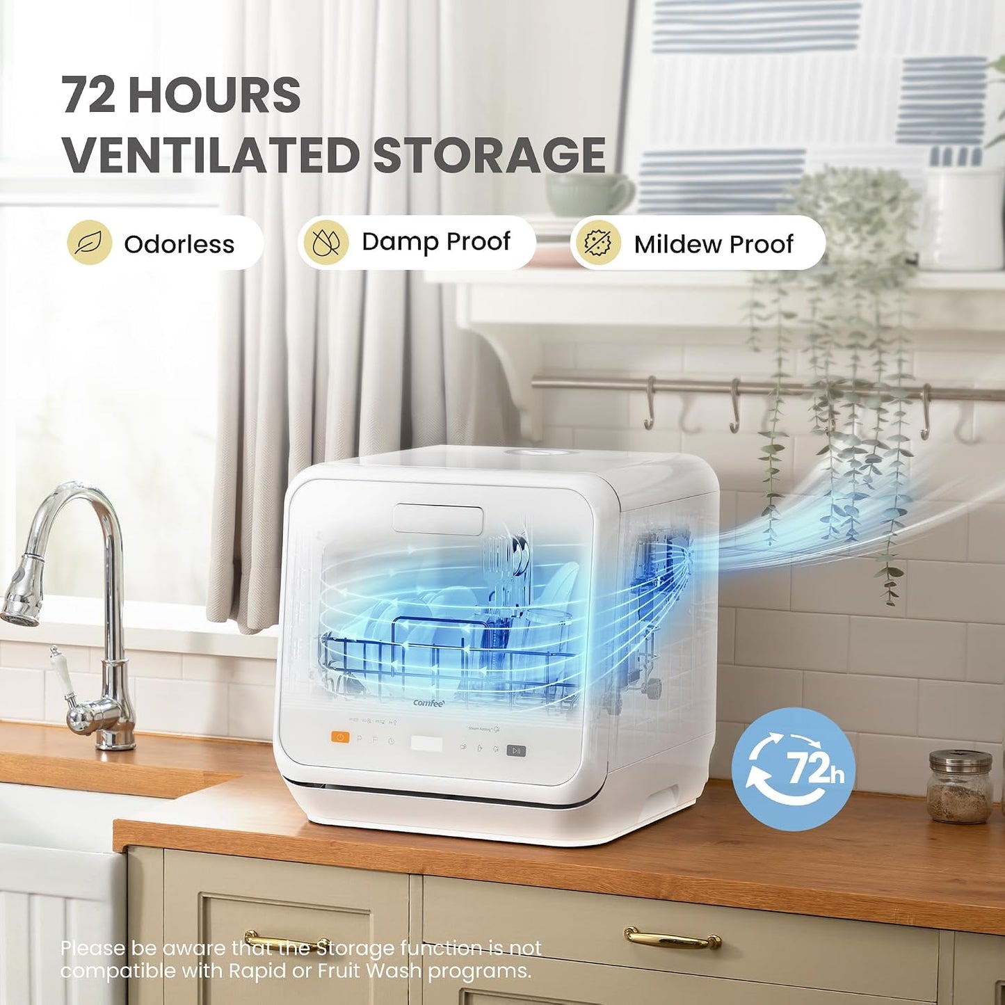 Table Top Dishwasher 6 Programs 5L Tank 72H Storage White