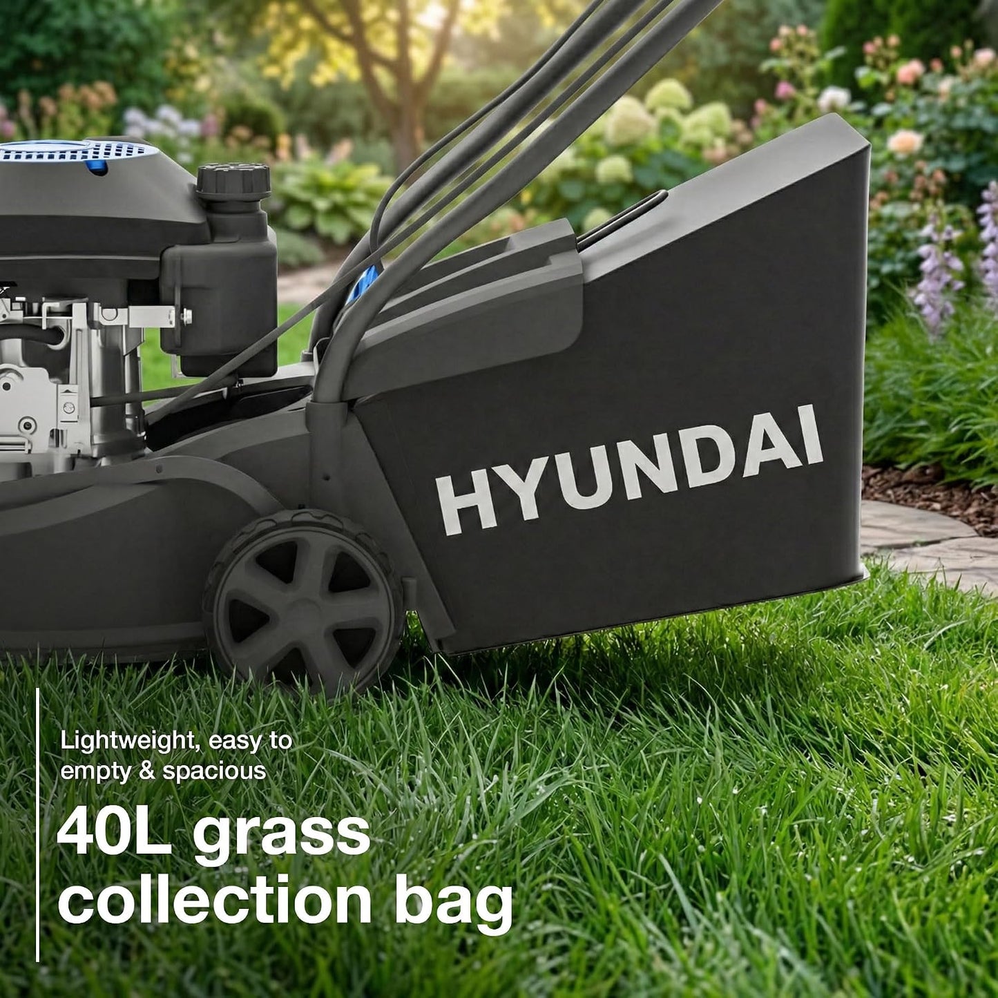 Petrol Lawn Mower 40cm 139cc 7 Cutting Heights 25-75mm 40L Grass Bag Black