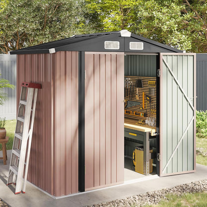 Metal Garden Storage Shed 6 X 4 Ft Brown Alloy Steel Lockable Doors