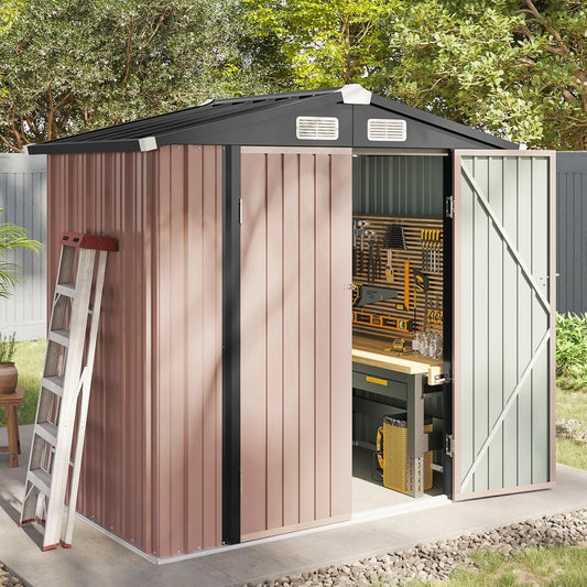 Metal Garden Storage Shed 6 X 4 Ft Brown Alloy Steel Lockable Doors