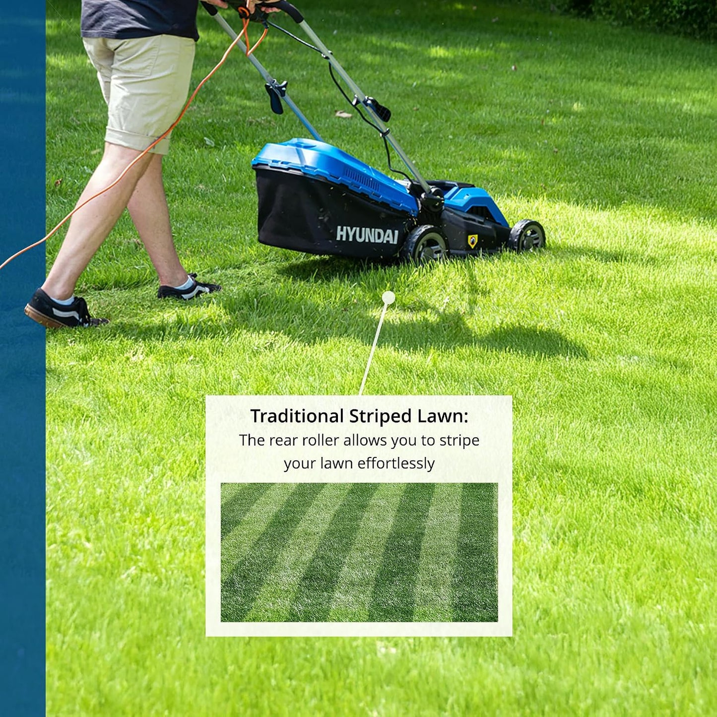 Electric Lawn Mower 38cm 1600W 40L Bag 5 Cutting Heights Blue