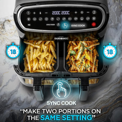 Digital Dual Zone Air Fryer 10L 2400W 10 Presets Black/Silver