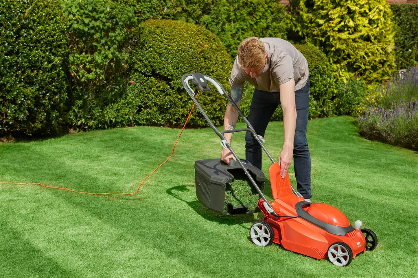 Corded Electric Lawn Mower 1600W 38cm 45L 5 Heights Orange Grey