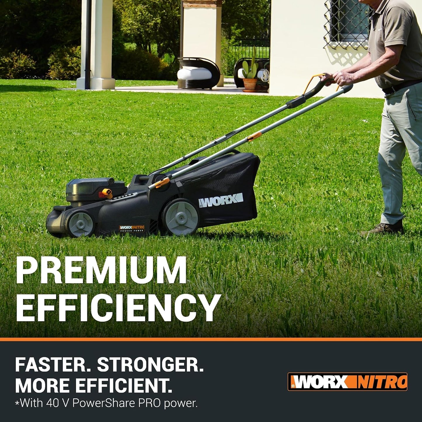 Cordless Lawn Mower 37cm Cutting Width 6 Height Settings 20-70mm 40V 4.0Ah Black