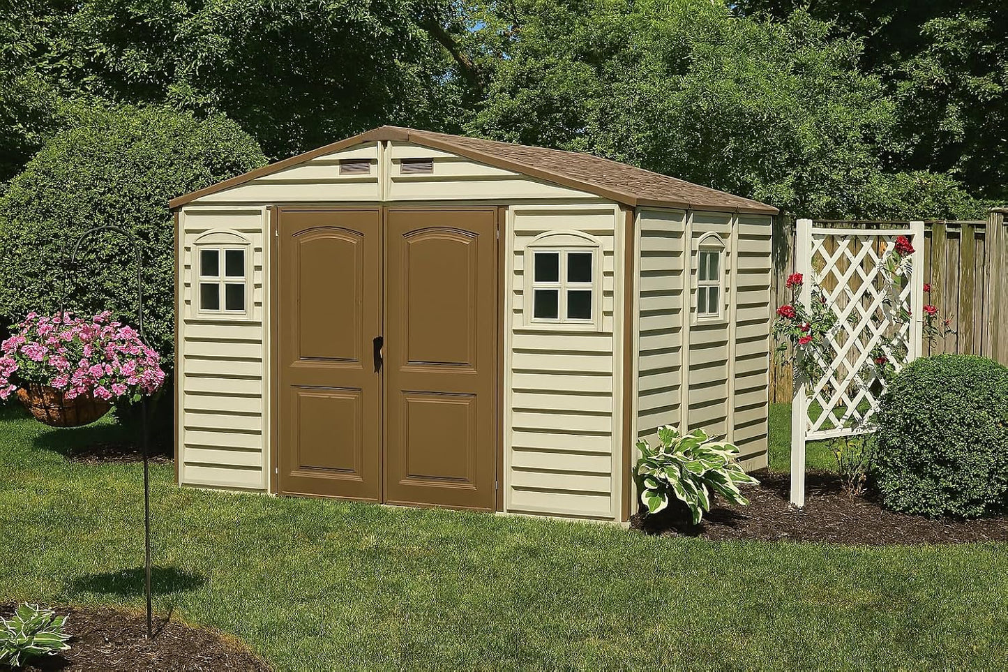 Plastic Garden Storage Shed 10 X 8 Ft Beige Brown Hinged Doors