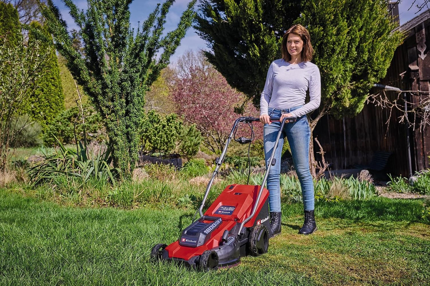 Corded Electric Lawn Mower 37cm 1600W 38L Grass Box 5 Heights Red Black