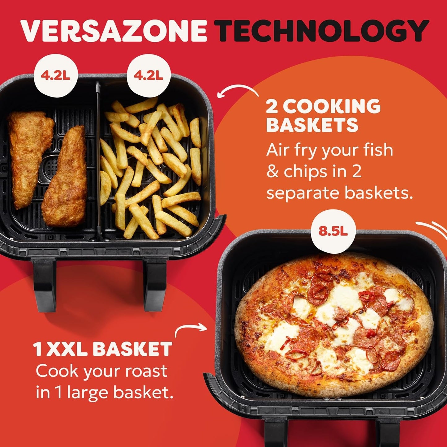Dual Zone Air Fryer 8.5L 8-in-1 With Sync Cook Black