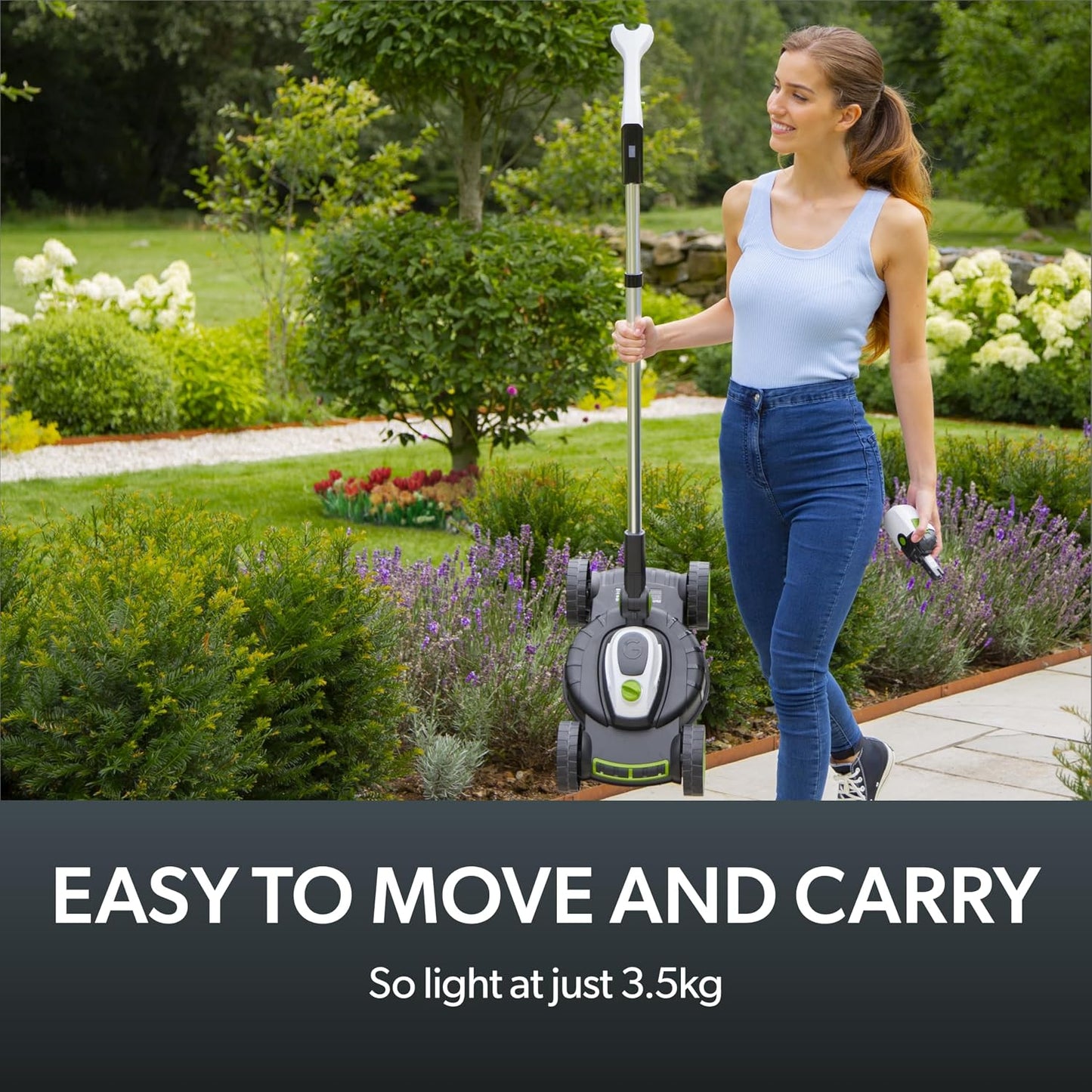 Cordless Electric Lawnmower 25cm 10in 5200RPM 18V 30 Mins Runtime Grey Green White