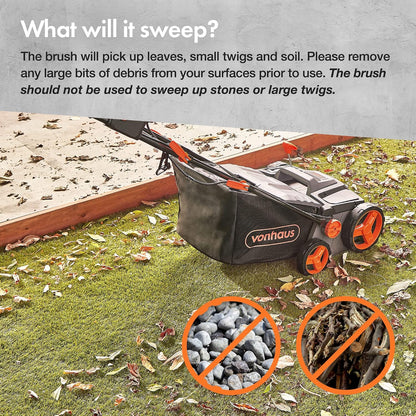 Corded Electric Artificial Grass Sweeper 1800W 45L Bag 380mm 5 Heights Grey Black Orange
