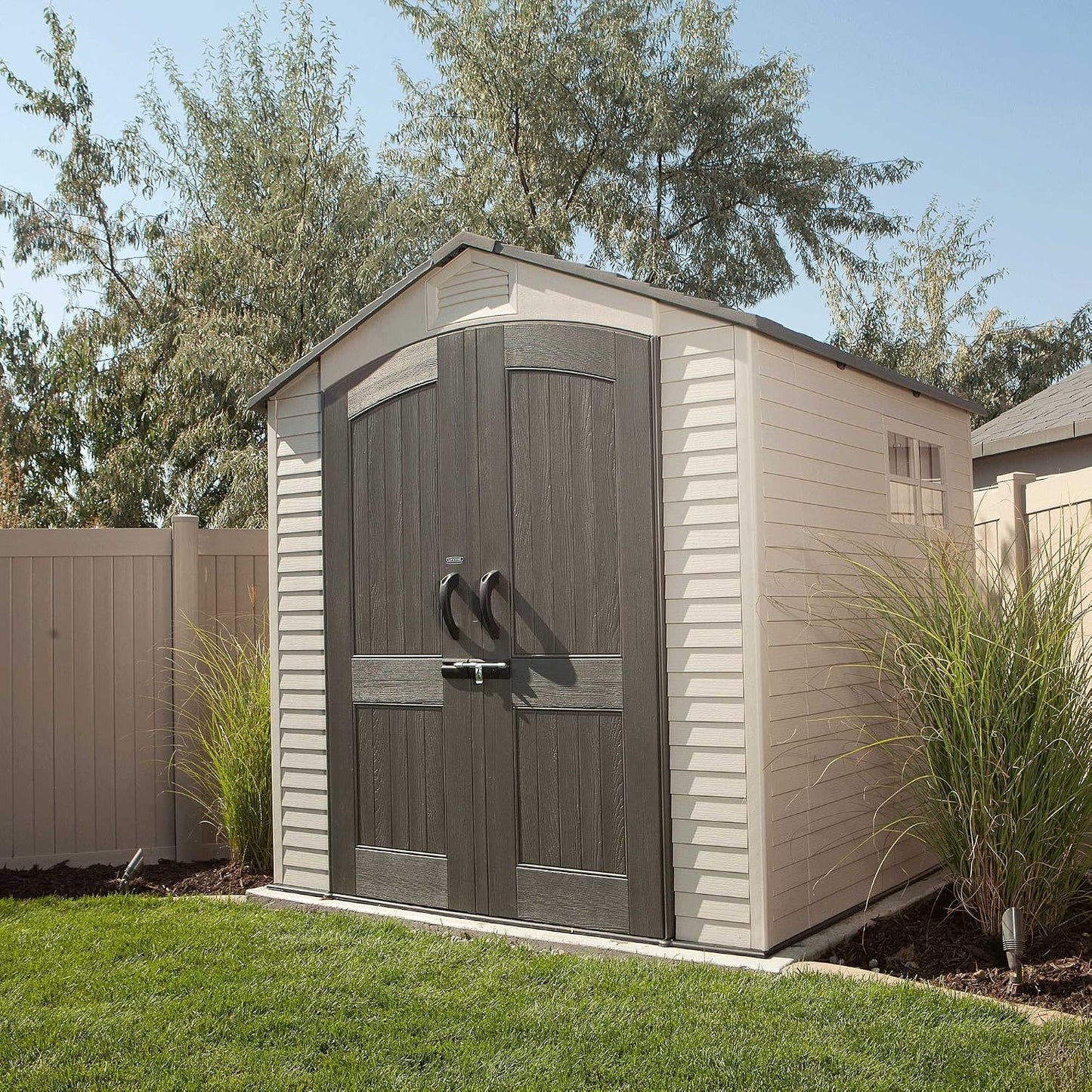 Outdoor Garden Storage Shed 7 X 7 Ft Beige Plastic Steel Frame
