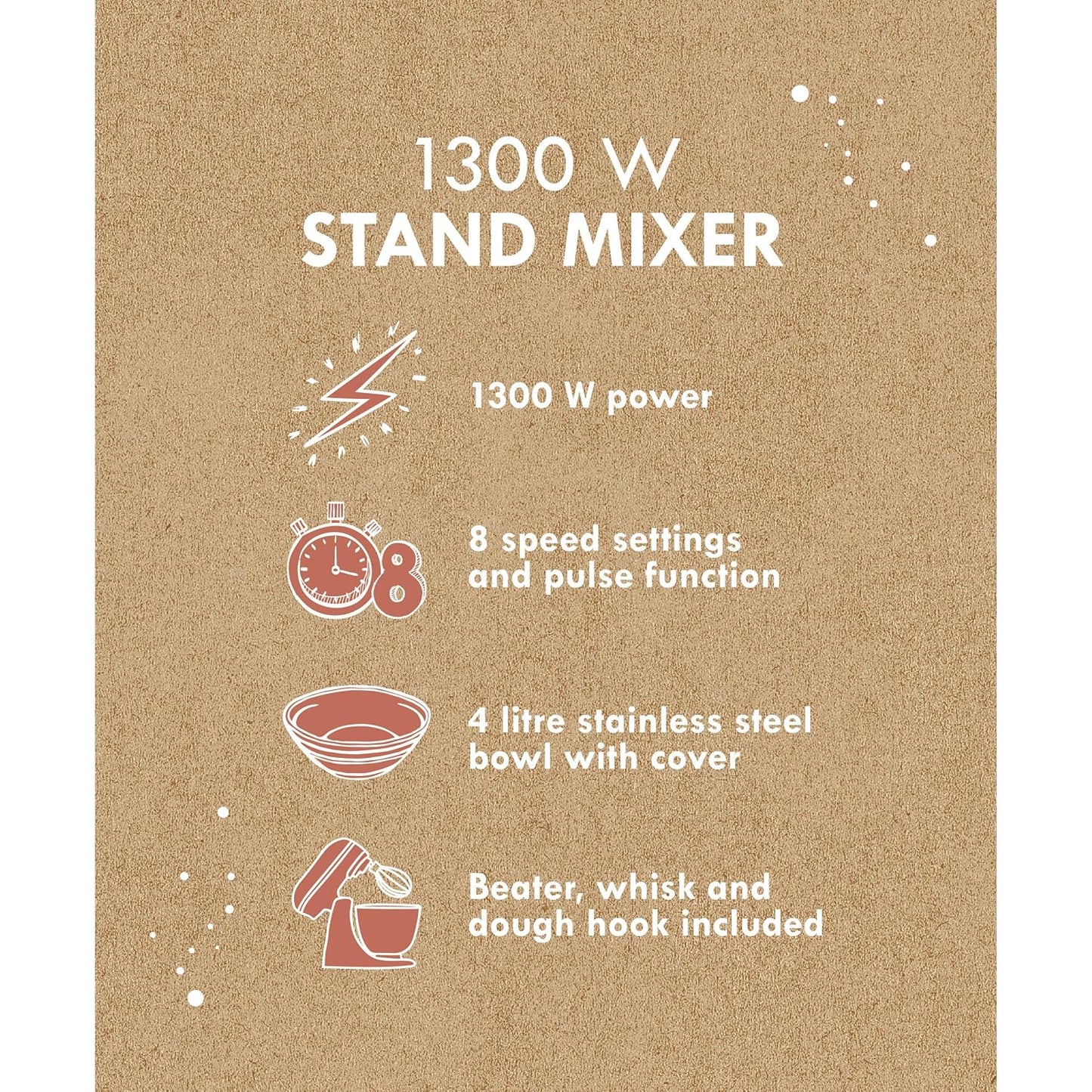 Stand Mixer 4L 1300W 8 Speeds With Pulse Function Teal