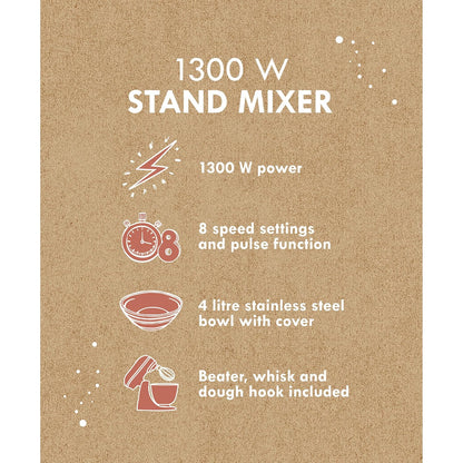 Stand Mixer 4L 1300W 8 Speeds With Pulse Function Teal